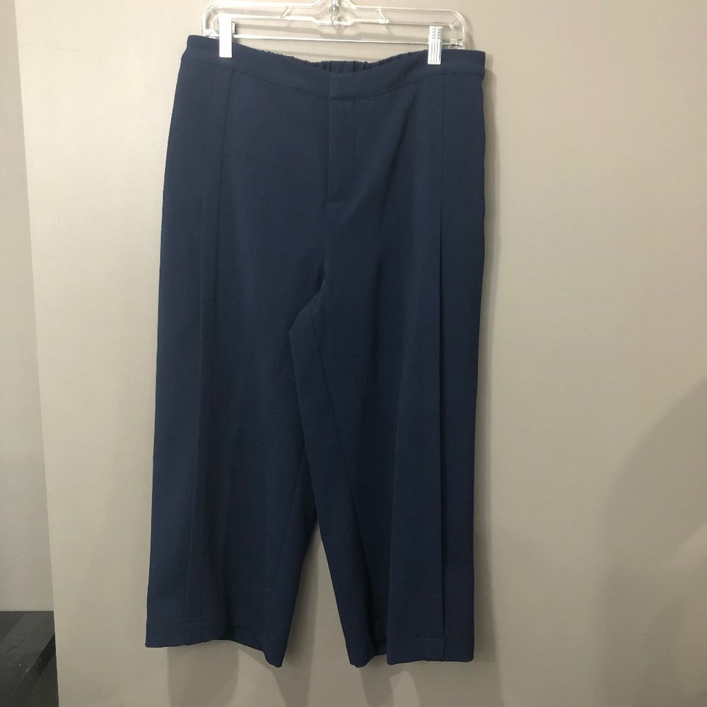 H By Halston NWOT‎ Navy Blue Cropped Straight Leg High Rise Pants Size 14